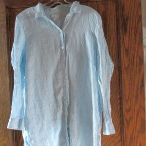J Jill Love Linen Large Button Shirt Blue Long Sleeve Tunic Length